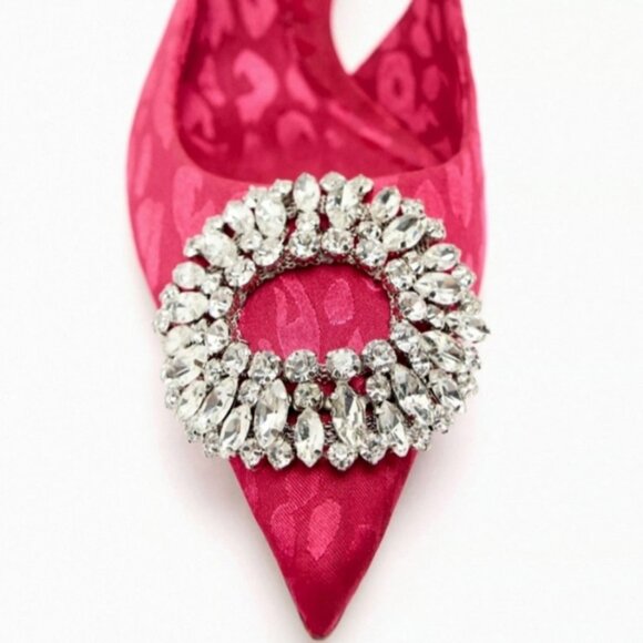 Zara Embellished Hot Pink Leopard Kitten Heels Size 9 EU 39 - Picture 4 of 6